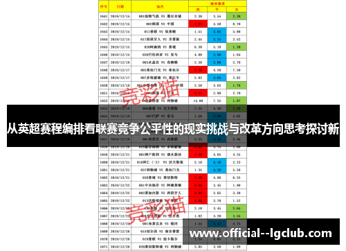 从英超赛程编排看联赛竞争公平性的现实挑战与改革方向思考探讨新 从英超赛程编排看联赛竞争公平性的现实挑战与改革方向思考探讨新