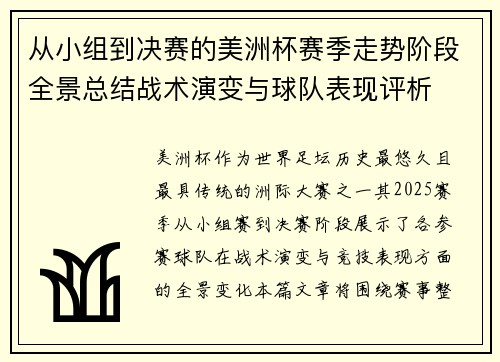 从小组到决赛的美洲杯赛季走势阶段全景总结战术演变与球队表现评析